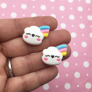 8 Rainbow Cloud 21mm Flatbacked Resin Cabochons, Flat Backed Sweet Kawaii Plastic Acrylic Cabs, #626