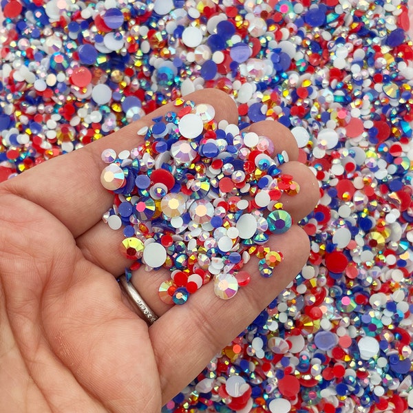 Banner Brigade Shaker Mix, Flatbacked Resin Rhinestone Mix, Resin Rhinestones, Faux Rhinestones, 4th of July Mix, Decoden V38