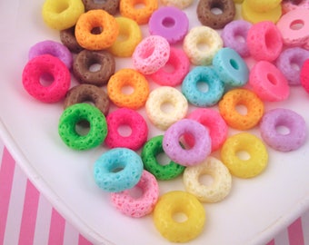 Multicolor  Fruit Rings Cereal Cabochons, Assorted Fruit Donut Cabochons, Pick your Amount, #1098