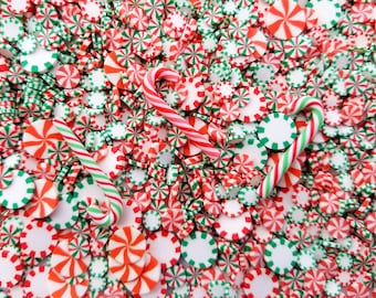 Christmas Candy, Mint Sprinkle Mix with 3 Polymer Candy Canes, Polymer Clay Fake Sprinkles, Sprinkle Mix, Decoden Funfetti Jimmies V116