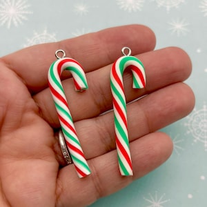5 Large X-mas Red Green and White Polymer Clay Christmas Candy Cane Pendants, Cute Xmas Fake Peppermint Charms 216