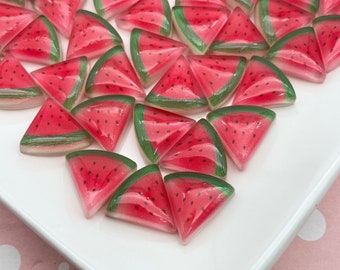 8 Resin Watermelon Slice Cabochons, Cute Fruit Cabs, 450