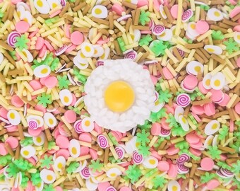 RAMEN NOODLE TIME Sprinkle Mix with 1 Egg and Rice Cab, Polymer Clay Fake Sprinkles, Decoden Funfetti Jimmies E217