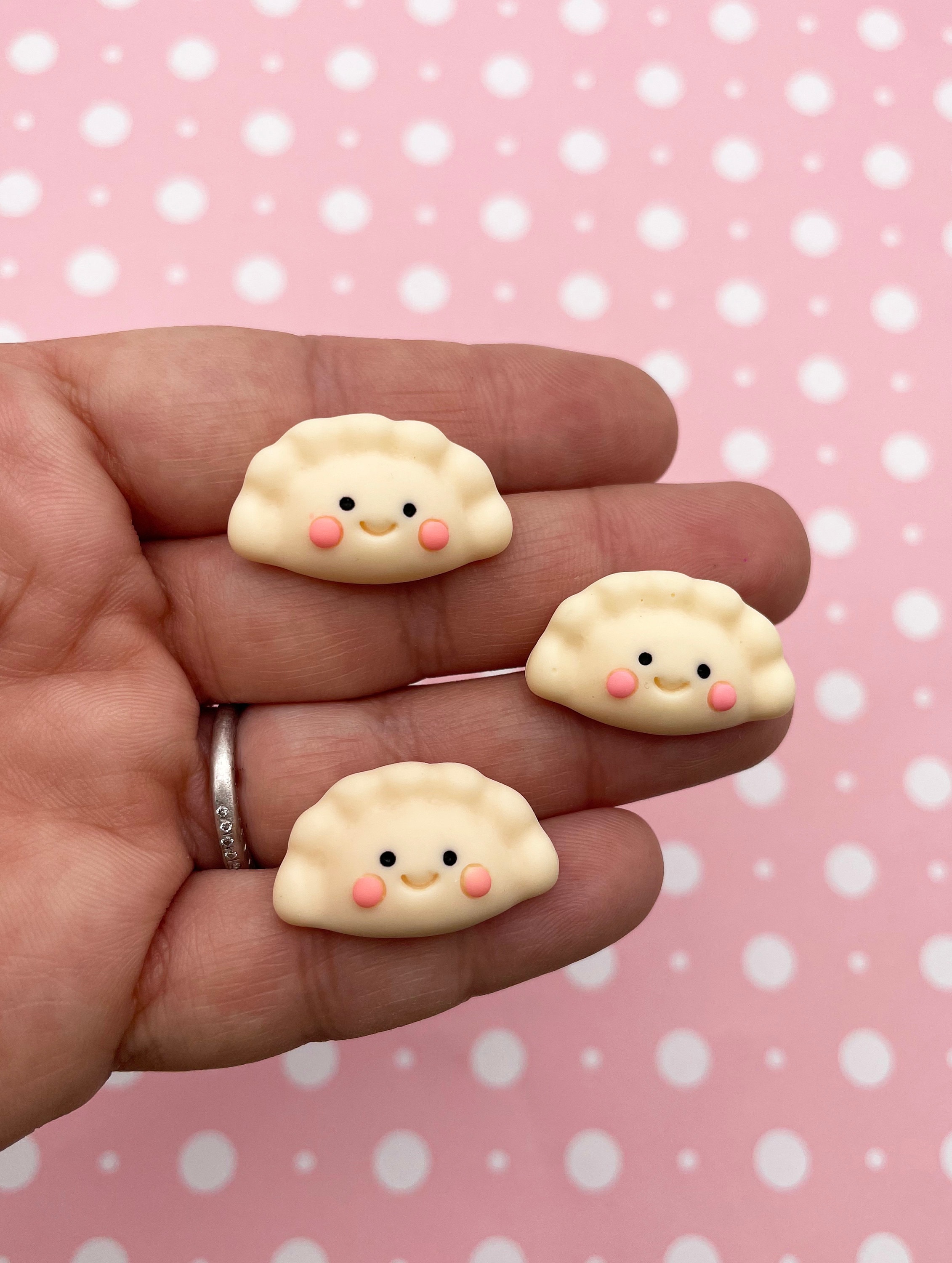 cabujones de dumplings kawaii sonrientes, cabujones de comida
