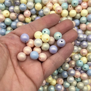 50 Pearly 10mm Round Pastel Multicolor Acrylic Plastic Pearl Bubble Gum Beads, Chunky Gumball Resin Diy Kids Craft Jewelry Supplies , J156