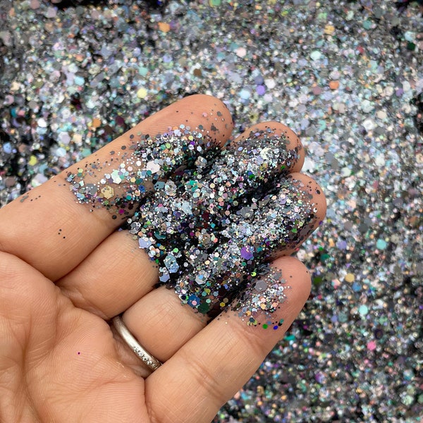 Charcoal Grey Pixie Dust Assorted Shape Solvent Resistant Glitter, Pick Your Amount, Shaker Mix, Kawaii Glitter F624