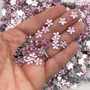200 10mm Pink Silver Backed Acrylic Plastic Rhinestones, Flat Backed Resin Faceted Flower Cabs, Flatbacked Floral Cell Phone Deco H393