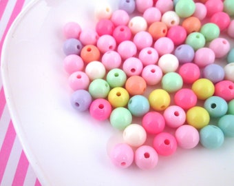 50 runde 10 mm Pastell Acryl Kunststoff Bubble Gum Perlen, Chunky Resin Gumball Beads, J99