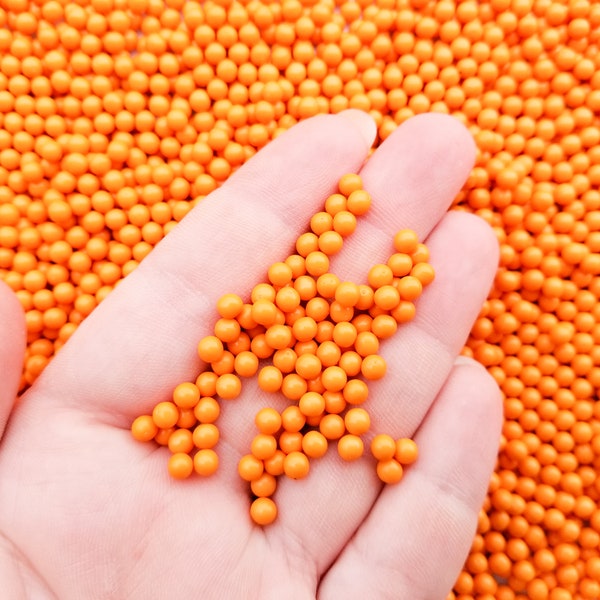 Orange 4mm Boba Caviar Pearls, Faux Nonpareil Acrylic dragees, Opaque Caviar No Hole Beads, K50