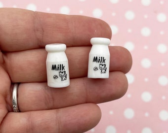 4 White Milk Bottle Cabochons, Dollhouse Cabochons, Milk Jug Cabs  525b