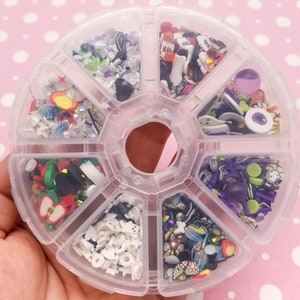 1 Sprinkle Wheel, Spooky Vibes Halloween Themed Polymer Sprinkle Mix-in Sets with 8 compartments, Resin embellishment kits, Nail art kits