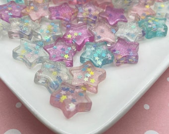 4 assorted Color Glitter Resin Star Cabochons, Cute Bling Valentines Day Cabs 177