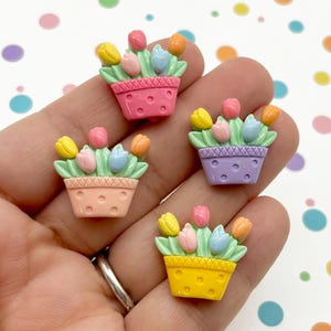 6 cabochons tulipes fleurs pastel panier de Pâques en résine pastel à dos plat, cabochons floraux en plastique acrylique à dos plat 1543b