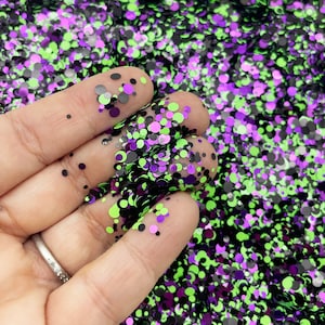 Halloween Black Purple and Green Solvent Resistant Round Circle Dot Glitter, Nail Art Decoden Shaker Mold & Resin Glitter F709