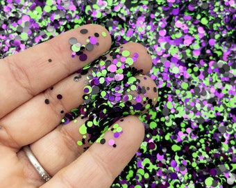 Purpurina redonda de puntos, color negro, morado y verde, resistente a disolventes, para decoración de uñas, molde agitador Decoden y purpurina de resina F709
