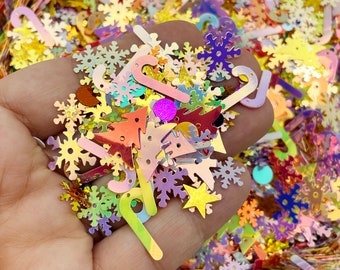 Assorted AB Christmas Glitter, 2mm to 18mm Holiday Table Scatter Sequin Confetti, Tumbler Shaker Fill, Pick Your Amount, F716