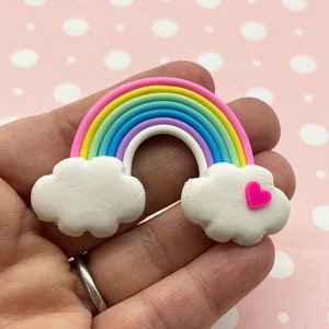 3 Pastel Rainbow Polymer Clay Cloud Flatbacked Cabochons, Flat Backed Fimo Cabs 1034
