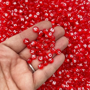 100 Transparent Red 7mm Alphabet Beads, Acrylic Letter Beads J191