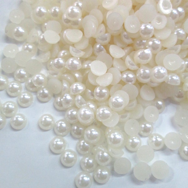 100 6mm round pearl cabochon, ivory color, flat back