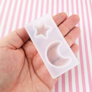 Crescent Moon and Star Silicone Mold for Cabochons, Clay, Resin Etc Q46A