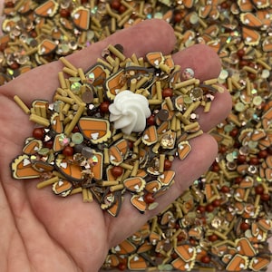 PUMPKIN PIE ALAMODE Sprinkle Mix with 1 Cabochon, Thanksgiving Fall and Christmas Polymer Clay Holiday Fake Non Edible Sprinkles V205