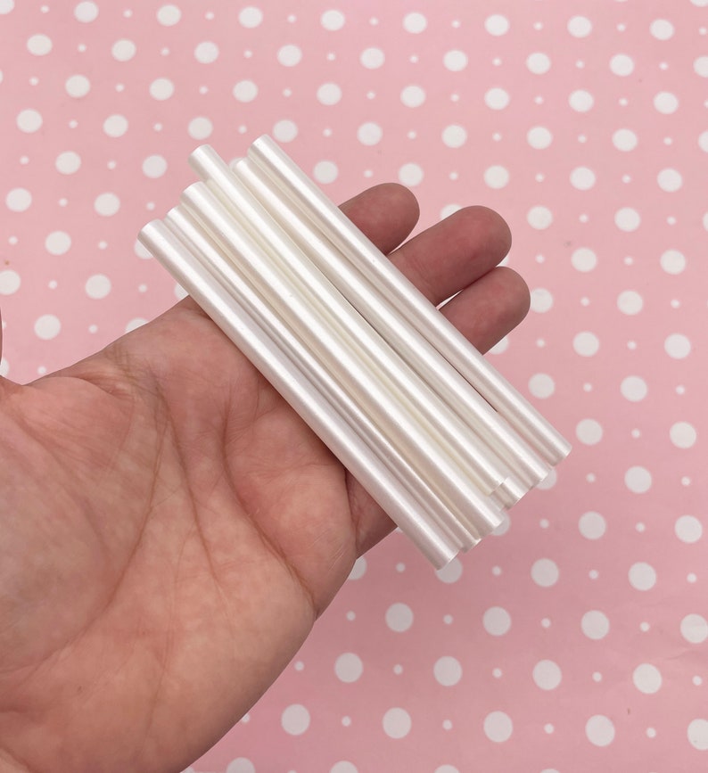 10 White Pearl Metallic Glue sticks for drippy deco sauce, cell phone deco etc, great for wax seals (mini size) image 2