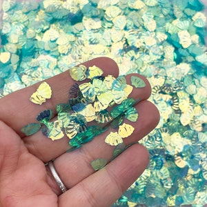 10 gramos de confeti con brillantina iridiscente de concha marina de color verde azulado, suministros para hacer slime de playa con conchas marinas, para esparcir sobre la mesa F819