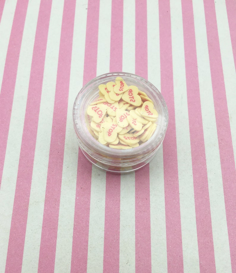 STOP Nasty Mean Darker Yellow Conversation Hearts Fake Candy Heart Nail Art Slices N3 Polymer Clay Heart Heart Slices Anti Valentine