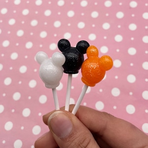 3 paletas de orejas de ratón de Halloween de resina brillante de colores, paletas falsas de plástico acrílico, caramelos con brillantina para hornear, LOL 4