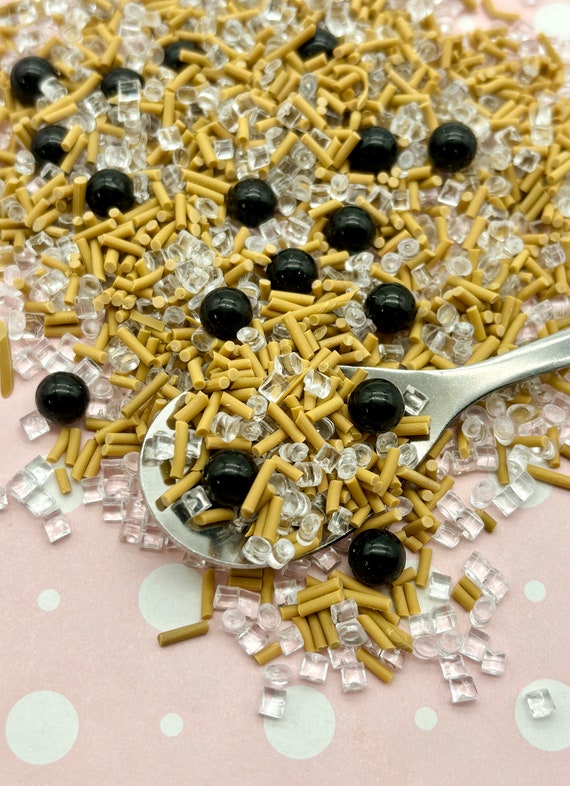 THAI TEA BOBA Caviar Pearl Sprinkle Mix, Polymer Clay and Resin Ice Cubes, Fake Bake Fimo Table Scatter, Tumbler Shaker Slime Supply K191