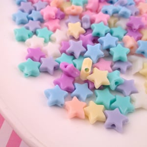 Fourty 10mm Pastel Acrylic Plastic Fairy Kei Star Beads, Resin Kawaii Kids Childrens Beading Supplies, J56