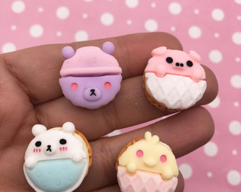 4 cabujones de resina de 20 mm con forma de macaron de animales, de estilo pastel, con base plana. Lindos cabujones de plástico acrílico Decoden con base plana para macarons, n.° 769.