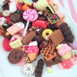 10 or 20 Miniature Kawaii Dessert Sweets Decoden Flatbacked Resin Cabochons, Assorted Pastry Flat Backed Acrylic Plastic Cab Mix F687