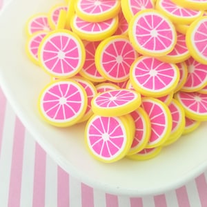 10 Large 20mm Polymer Clay Pink Grapefruit Slices, Faux Fruit, Fimo Fake Bake Miniature Fruit, 288a