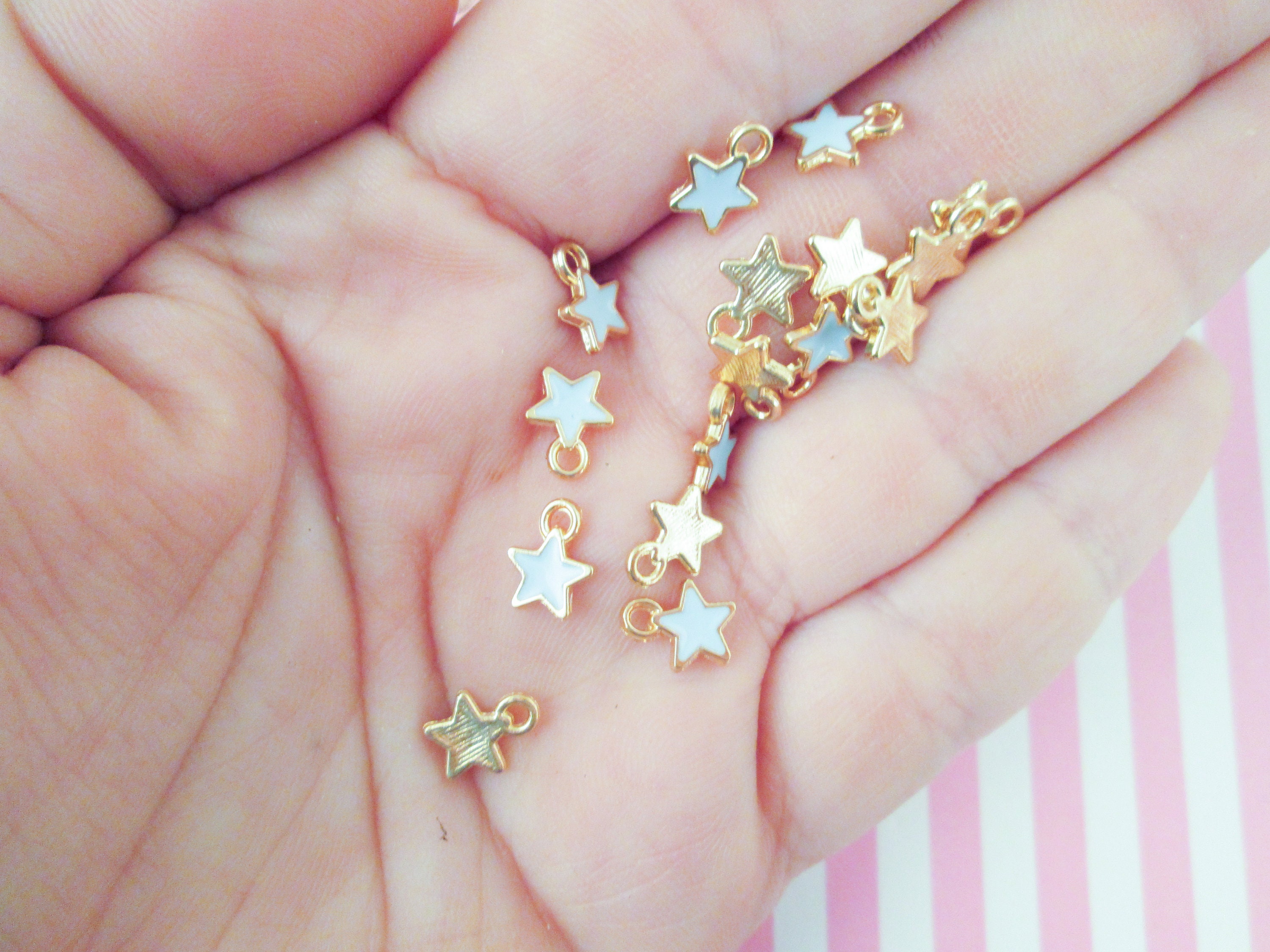 10 Blue Enamel Star Charms Gold Plated 