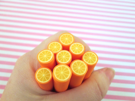 3 Huge Orange Citrus Polymer Clay Canes for Fruit Slices, 11mm x 50mm #1144