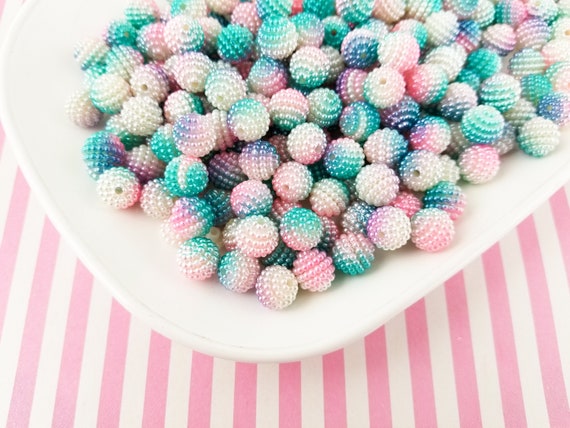 10 Multicolor 10mm Fairy Floss Circle Pearl Berry Beads, Deco for Slime,  F487