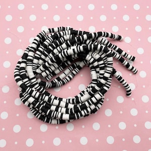 Black and White 6mm Polymer Clay Heishi Disk Beads, One Strand, H380