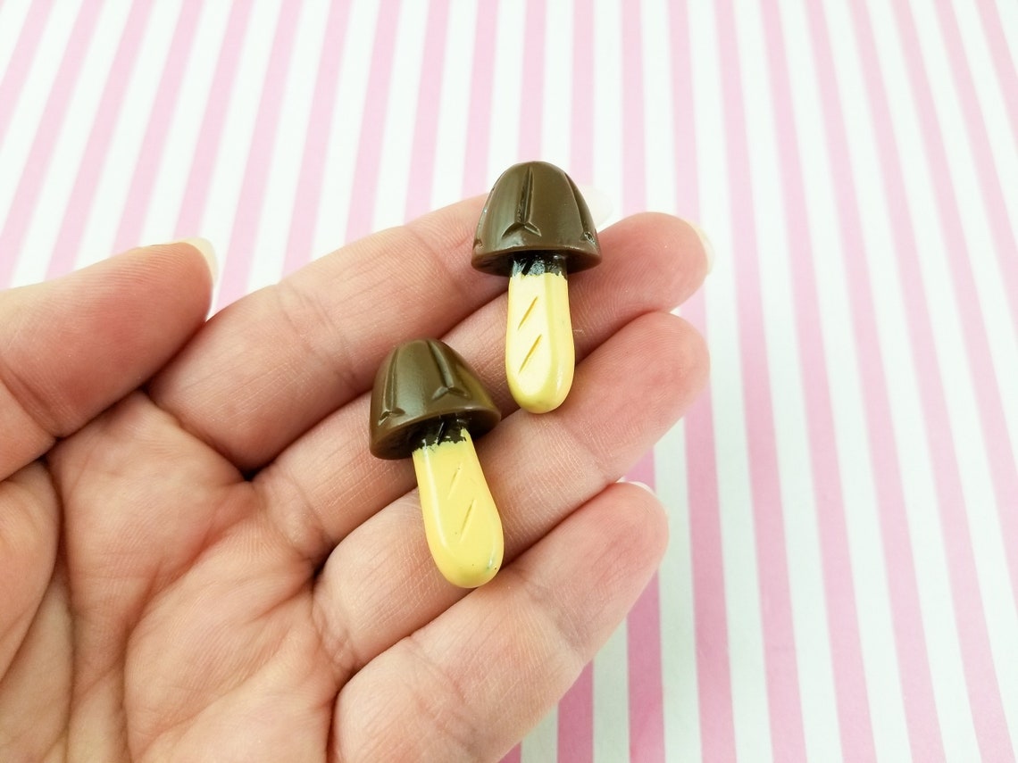 3 Chocolate Japanese Mushroom Kinoko No Yama Cabochons 3D Etsy