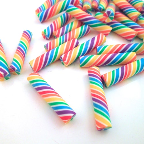 10 Polymer Clay Rainbow Candy Canes Cute Fake Sweets 240 - Etsy