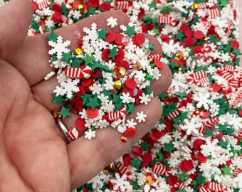 Crujiente de bastón de caramelo, chispas de arcilla polimérica navideñas falsas, agitador de resina Fimo para mesa de horneado falsa, suministros para slime Decoden V178