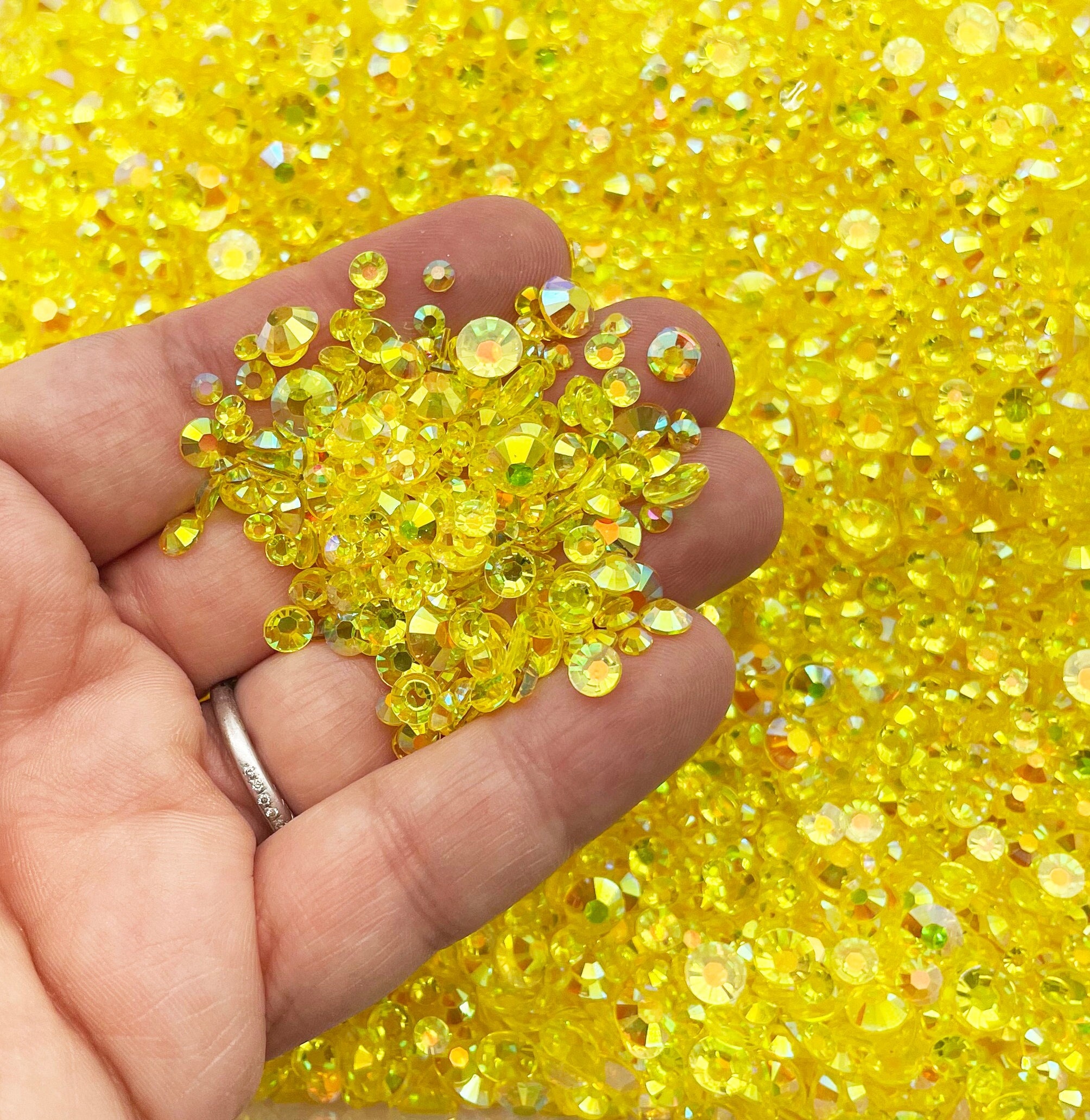 3000 Pezzi Strass Flatback Resina Gelatina Colore Limone AB | 5 Misure Da 2 A 6 Mm Con Penna In Cera, Per Decorazioni Fai Da Te