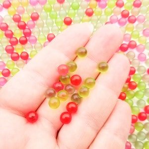 Cactus Candy Red Green 6mm Translucent Round No Hole Gum Ball Beads, Popping Boba Resin Gumball Nonpareil Acrylic Plastic Caviar Balls K188