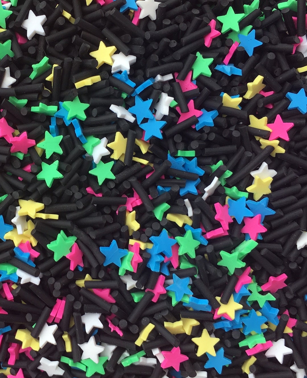 ROLLER RINK MIX Black With Neon Stars Polymer Clay Fake Sprinkles