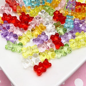 Ten Horizontal Side Drilled Acrylic Plastic Glossy Gummy Bear Beads, Transparent Hard Resin Kids Craft Supplies, J123