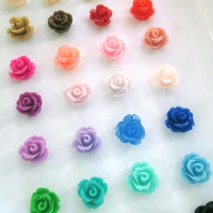 12 10mm rose flower cabochons, assorted color, pick your amount image 1