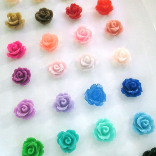 12 10mm rose flower cabochons, assorted color, pick your amount
