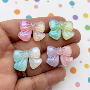 6 pastelkleurige glitters 24 mm platte achterkant hars geassorteerde cabochons, acryl plastic strik cabines platte achterkant, glitterstrik 938