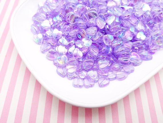 100 Purple Iridescent AB Acrylic Plastic Heart Beads, 8mm Kawaii Resin Kids Craft Supplies J166