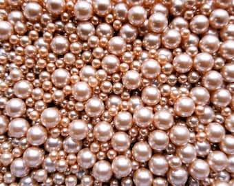 Champagne GOLD PEARLS, No Hole Fake Pearls, Multisize Faux